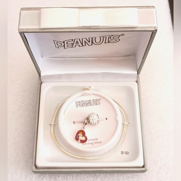 Peanuts Snoopy & Friends Charm Bracelet - Macy Peanuts Snoopy Sterling Silver Crystal Bead Charm Bracelet NEW MIB $150 value
